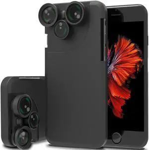 New Mobile Phone Lens Combination 4 in 1 Clip On Fisheye Camera Lens & Wide Angle & Macro & Fisheye & 2x Zoom For iPhone 7 - Black
