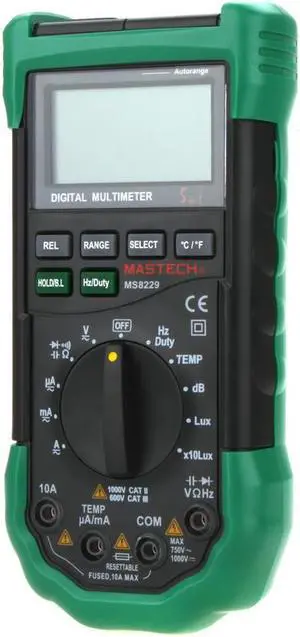 MASTECH MS8229 Auto Range LCD Backlight DMM Digital Multimeters w/ Noise Illumination Temperature & Humidity Tester
