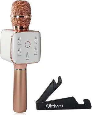 TuXun Teana2 Wireless Karaoke Player Condenser Microphone Handheld Portable with Mic Dual Speakers Singing Record for Smart Phones Computer - Rose Gold