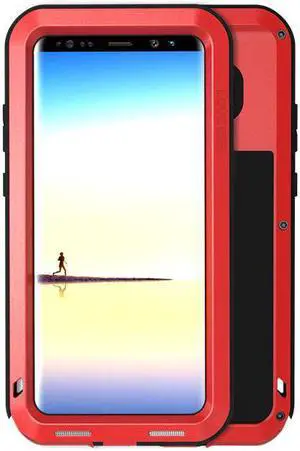 Love Mei Water Resistant Shockproof Aluminum Metal Super Anti Shake Silicone Fully Body Protection for Samsung Galaxy Note 8 (Red)