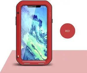 LOVE MEI Powerful Shockproof Dirtproof Water Resistant Metal Phone Cover Case Glass For IPhone X  (Red)