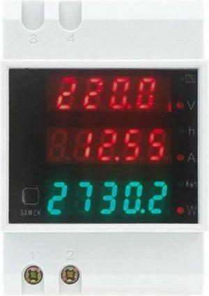AC 80-300V 0-100.0A Ammeter Voltmeter Din Rail LED Volt Amp Meter Display Active Power Power Factor Time Energy Voltage Current
