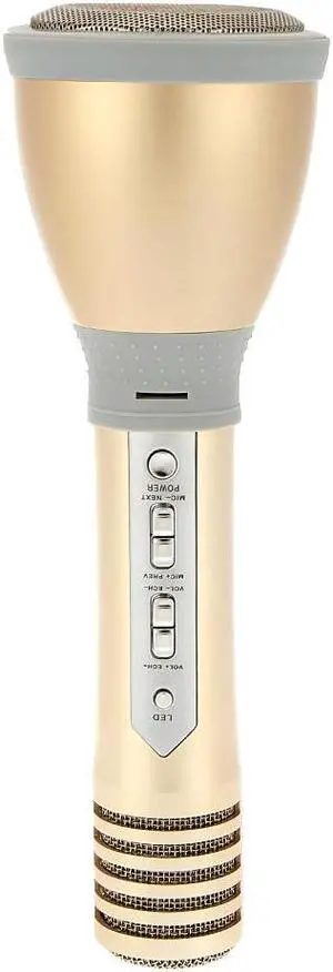 KM660 Mini Karaoke Player Wireless Bluetooth Condenser Microphone LED Light TF Card 3.5mm AUX-IN with Mic Speaker KTV Singing Record for Smart Phones Computer Gold