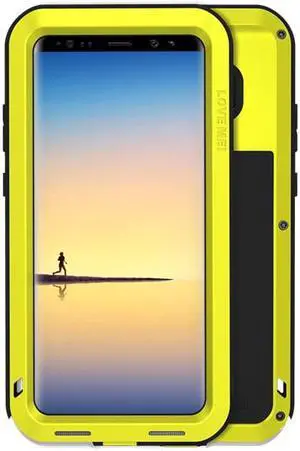 Love Mei Water Resistant Shockproof Aluminum Metal Super Anti Shake Silicone Fully Body Protection for Samsung Galaxy Note 8 (Yellow)