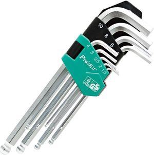 Pro'skit High Quality 9PCS Long Ball Point Durable Reinforced Toughen Metric Ball Ended Hex Allen Key Wrench Set 1.5-10mm