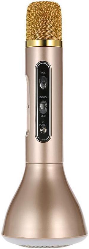 K188 Karaoke Player Wireless Bluetooth Condenser Microphone LED Light TF Card 3.5mm AUX-IN with Mic Speaker KTV Singing Record for Smart Phones Computers Gold