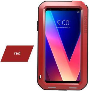 LOVE MEI Life Water Resistant Shockproof Metal Dual Layer Protective Case+Tempered Glass For LG V30 Cover(Red)