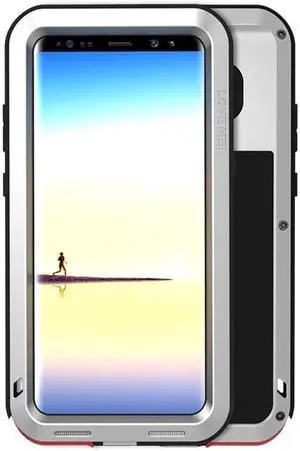 Love Mei Water Resistant Shockproof Aluminum Metal Super Anti Shake Silicone Fully Body Protection for Samsung Galaxy Note 8 (Silver)