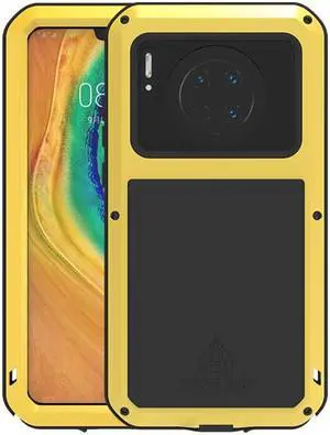 LOVE MEI Waterproof Case for HUAWEI Mate 30 Armored MetaLOVEMEI Powerful Metal Waterproof Back Cover For HUAWEI Mate 30 2019 Case Aluminum ShockProof Defender Phone Case (Yellow)