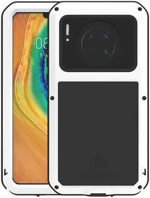 LOVE MEI Waterproof Case for HUAWEI Mate 30 Armored MetaLOVEMEI Powerful Metal Waterproof Back Cover For HUAWEI Mate 30 2019 Case Aluminum ShockProof Defender Phone Case (White)