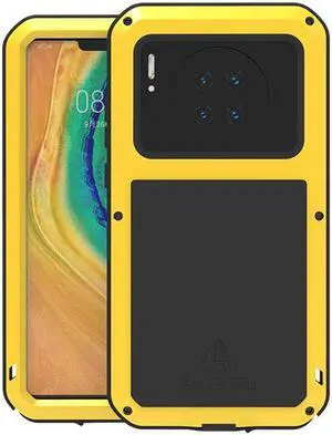 LOVE MEI Shock Dirt Proof Water Resistant Metal Armor Cover Phone Case for HUAWEI Mate 30 Pro (Yellow)