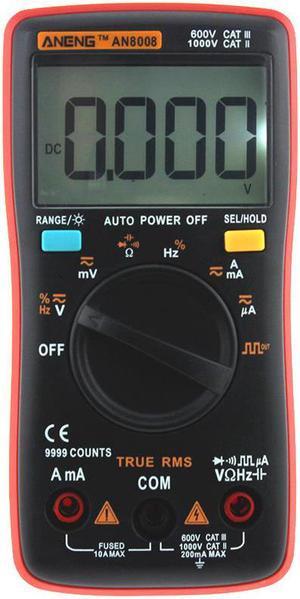 ANENG AN8008 True-RMS Digital Multimeter 9999 Counts Transistor Tester Capacitor Tester Automotive Electrical Rm409b Clip Test - Red