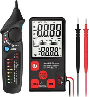 BSIDE ADMS7 Smart Digital Multimeter 3.5'' LCD 3-Line Display Voltmeter with Analog Bargraph DMM with AVD06 Voltage Detector Kit