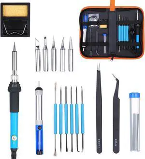 Electric Soldering Iron Kit 60W Adjustable Temperature Welding Tool with 5 Piece Solder Iron Tips Portable PU Carry Bag