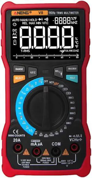 ANENG V8 Digital Multimeter Profesional 8000 Counts True RMS Transistor Tester Analog Transistor Multimetro Multimetr Multiteste - Red