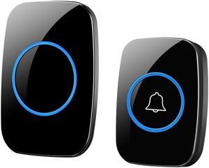 Wireless Doorbell Waterproof Battery Buttons Receiver 300M Remote Led Light Home Cordless Bell 38 Chimes - Black