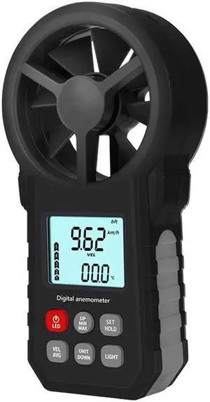 LCD Digital Anemometer Wind Speed Meter wind sensor /Air Velocity/Air Temperature Test Tool Wind Speed Gauges with Flashlight - Gray
