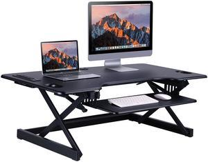Rocelco 46" Sit To Stand Adjustable Height Desk Riser w/ USB & AC (BLACK)