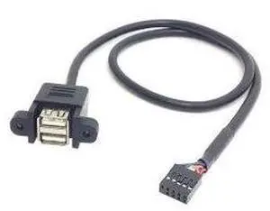 Ayangyang 50cm Stackable Dual USB 2.0 A Type Female to Motherboard 9 Pin Header Cable with Screw Panel Holes