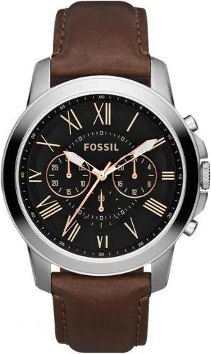 Fossil Grant Chronograph Black Dial Brown Leather Mens Watch FS4813
