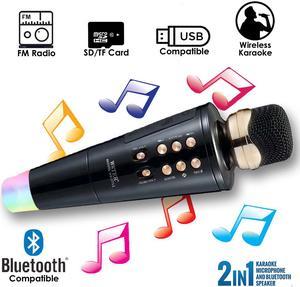 KingHope Karaoke Machine Speaker for Adult Kids with 2 Wireless  Mic,Portable Bluetooth Speaker with Dual 6.5 Subwoofer Equipped  Rechargertable Battery,DJ Lights,Recording,6 EQ Sound Effects 