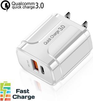 Universal QuickCharge PD 3.0 18w Dual USB Charger (USB-C & USB-A) Quick Charge Compatible with iPhone 11/12 Series and Samsung Galaxy Devices