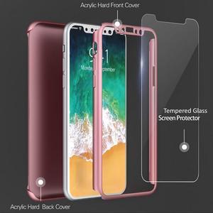 Indigi For iPhone X 360 Protection Bumper Case Tempered Glass Full Body Cover RoseGold