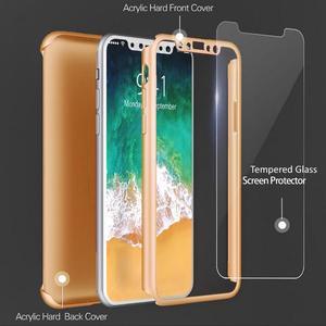 Indigi For iPhone X 360 Protection Bumper Case Tempered Glass Full Body Cover Gold