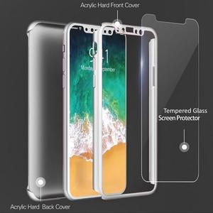 Indigi For iPhone X 360 Protection Bumper Case Tempered Glass Full Body Cover White