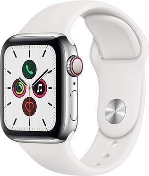 Apple Watch Series 5 GPS+LTE w/ 44MM Stainless Steel Case & White Sport Band