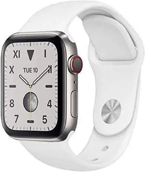 Apple Watch Series 5 GPS+LTE w/ 44MM Silver Titanium Case & White Sport Band