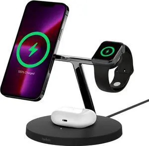 Belkin BOOSTCHARGEPRO 3-in-1 Wireless Charging Stand with MagSafe - Black