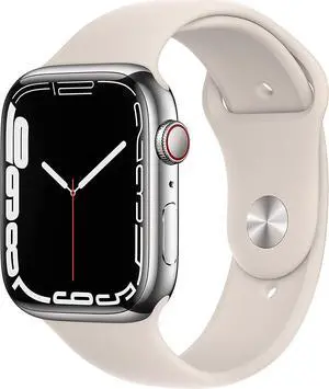 Apple Watch Series 7 GPS + LTE 45MM Silver Stainless Steel Case & Starlight Band
