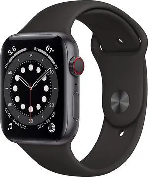 Apple Watch Series 6 GPS + LTE w/ 44MM Space Gray Aluminum Case Black Sport Band