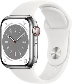 Apple Watch Series 8 (GPS + LTE) 41MM Stainless Steel Case White Sport Band