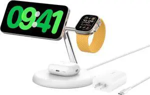 Belkin 3-in-1 Stand 15W Qi2 Wireless Charger - White