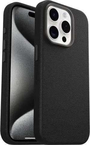 OtterBox SYMMETRY SERIES Cactus Leather Case for iPhone 15 Pro - Noir Ash (Black)
