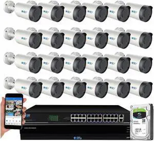 GW Security 4K Smart AI 5X Optical Zoom Color Night Vision Security Camera System, 32 Channel H.265+ 8MP NVR, 24 x UHD 4K POE Microphone 2.7-13.5mm Motorized Zoom Lens Human Detection Bullet Camera