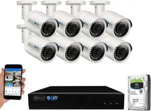 GW Built-in microphone PoE IP Security System, 8CH 4K H.265 NVR with 8 x 5MP 1920P IP Camera, Day/Night Weather Proof, Video Audio Power All Thru One Ethernet Cable, 2TB