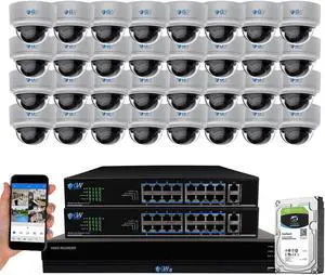 GW AutoFocus 4K (8MP) Smart AI Video & Audio Security Camera System, 32 Channel H.265+ 4K NVR, 32 x 8MP UltraHD 3840x2160 Microphone POE Dome Camera 4X Optical Motorized Zoom Outdoor Indoor