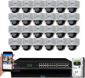 GW AutoFocus 4K (8MP) Smart AI Video & Audio Security Camera System, 32 Channel H.265+ 4K NVR, 24 x 8MP UltraHD 3840x2160 Microphone POE Dome Camera 4X Optical Motorized Zoom Outdoor Indoor