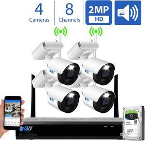 8 Channel Wireless HD 1080P Home Security Camera System, 8ch WIFI NVR with 4 x 2MP Two-Way Audio Wirefree Waterproof Security Camera, 180-Day Battery Life, Spotlight Color Night Vision, No Monthly Fee