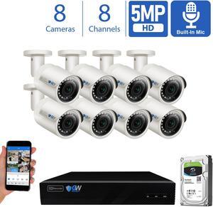 GW Smart AI PoE IP Video & Audio Security Camera System, 8CH 4K NVR with 8 x 5MP 1920P IP Bullet Camera, Day/Night Weather Proof, Human Detection, 2TB