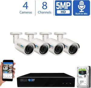 GW Smart AI PoE IP Video & Audio Security Camera System, 8CH 4K NVR with 4 x 5MP 1920P IP Bullet Camera, Day/Night Weather Proof, Human Detection, 1TB