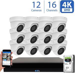GW Security 16 Channel 4K (4X 1080P) CCTV AI Surveillance DVR System with 12 x Ultra 8.0MP HD 4K 2160P AI Human Detection Waterproof Security Cameras,100ft IR Night Vision, 4TB Hard Drive