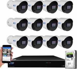 GW Security UltraHD 4K 16 Channel H.265+ NVR 8MP Security Camera System, 12 x 4K 8MP Outdoor/Indoor Microphone Bullet PoE IP Cameras, Smart AI Face Recognition Human/Vehicle Detection, 4TB HDD
