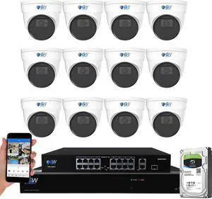 GW Security UltraHD 12MP 4K @30FPS 16 Channel H.265+ NVR Security Camera System, 12 x 12MP Microphone Color Night Vision Dome PoE IP Cameras, Smart AI Face Recognition Human/Vehicle Detection, 4TB HDD