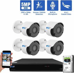 GW Security 8 Channel 4K DVR 5MP CCTV AI Surveillance System with 4 x 5MP HD 1920p AI Face/Human/Vehicle Detection Waterproof Microphone Bullet Security Cameras, 1TB Hard Drive