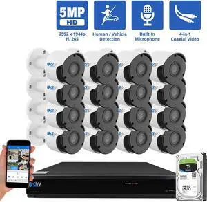 GW Security 16 Channel 4K DVR 5MP CCTV AI Surveillance System with 16 x 5MP HD 1920p AI Face/Human/Vehicle Detection Waterproof Microphone Bullet Security Cameras, 4TB Hard Drive