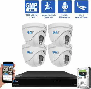 GW Security 8 Channel 4K DVR 5MP CCTV AI Surveillance System with 4 x 5MP HD 1920p AI Face/Human/Vehicle Detection Waterproof Microphone Turret Security Cameras, 1TB Hard Drive